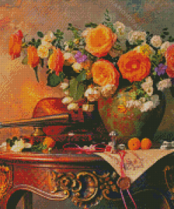 Still Life Roses And Violin Diamond Painting