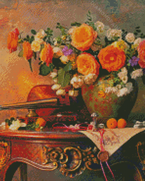 Still Life Roses And Violin Diamond Painting