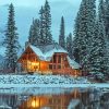 The Snowfall Forest Cabin Diamond Painting