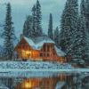 The Snowfall Forest Cabin Diamond Painting