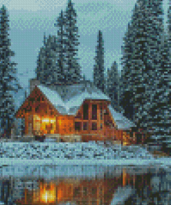 The Snowfall Forest Cabin Diamond Painting