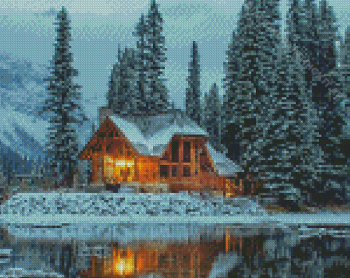 The Snowfall Forest Cabin Diamond Painting