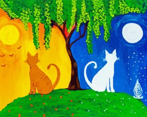 Night And Day Cats Art Diamond Painting