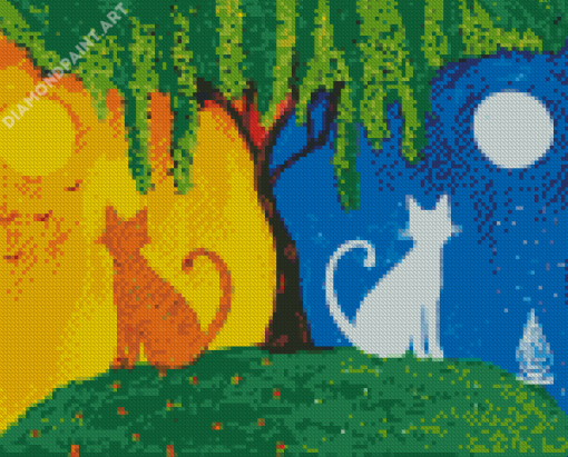 Night And Day Cats Art Diamond Painting