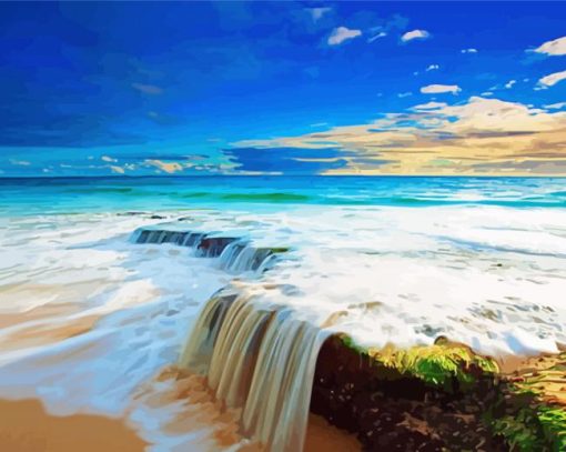 Waterfall Beach Scenery Diamond Painting