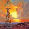 Western Windmill At Sunset Diamond Painting