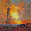 Western Windmill At Sunset Diamond Painting