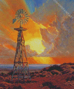 Western Windmill At Sunset Diamond Painting