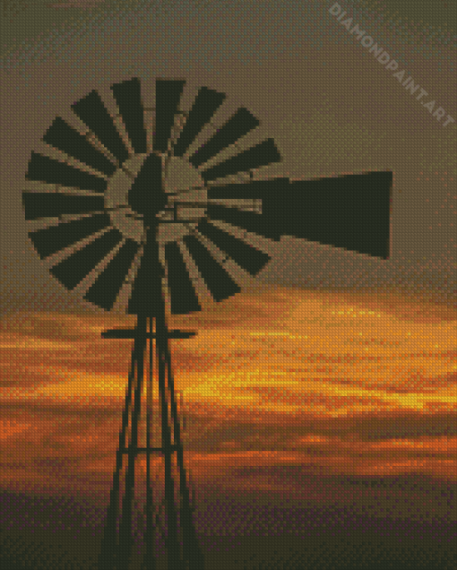 Western Windmill Silhouette Diamond Painting