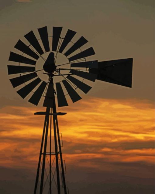 Western Windmill Silhouette Diamond Painting