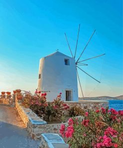 Windmill In Paros Greece Diamond Painting