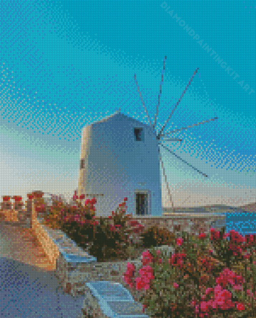 Windmill In Paros Greece Diamond Painting