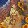 Anime Girl In Sunflower Field Diamond Painting