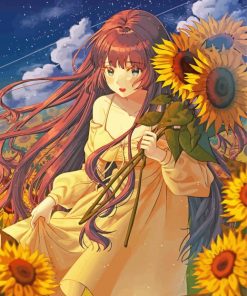 Anime Girl In Sunflower Field Diamond Painting