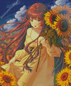 Anime Girl In Sunflower Field Diamond Painting