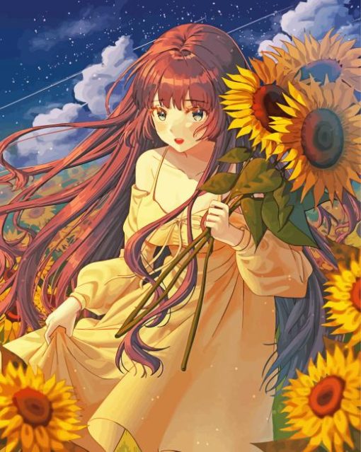 Anime Girl In Sunflower Field Diamond Painting