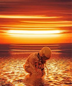 Astronaut Beach At Sunset Diamond Painting