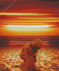 Astronaut Beach At Sunset Diamond Painting