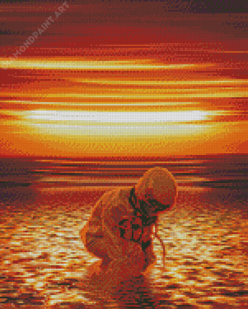 Astronaut Beach At Sunset Diamond Painting