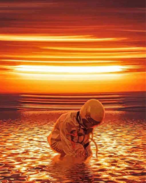 Astronaut Beach At Sunset Diamond Painting