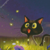 Black Cats And Flowers Diamond Painting