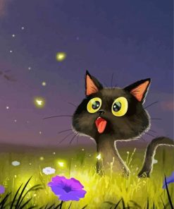 Black Cats And Flowers Diamond Painting