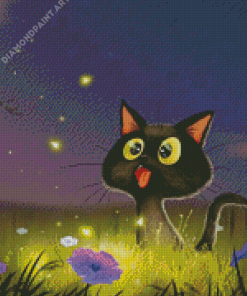 Black Cats And Flowers Diamond Painting