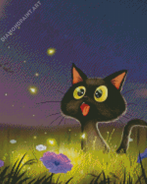 Black Cats And Flowers Diamond Painting