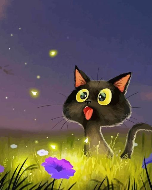 Black Cats And Flowers Diamond Painting