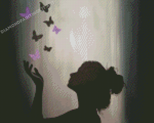 Butterflies And Woman Silhouette Diamond painting