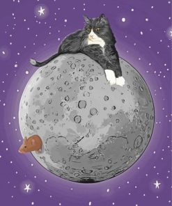 Cat And Grey Moon Diamond Painting