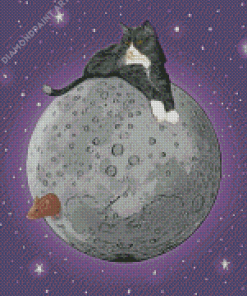 Cat And Grey Moon Diamond Painting