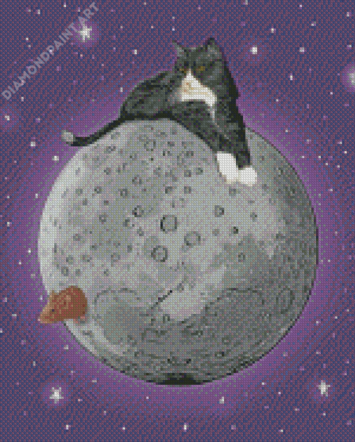 Cat And Grey Moon Diamond Painting