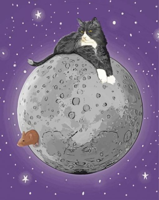 Cat And Grey Moon Diamond Painting