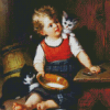 Child And Kittens Diamond Painting