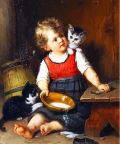 Child And Kittens Diamond Painting