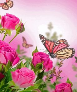 Pink Roses With Butterfly Diamond Painting