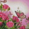 Pink Roses With Butterfly Diamond Painting