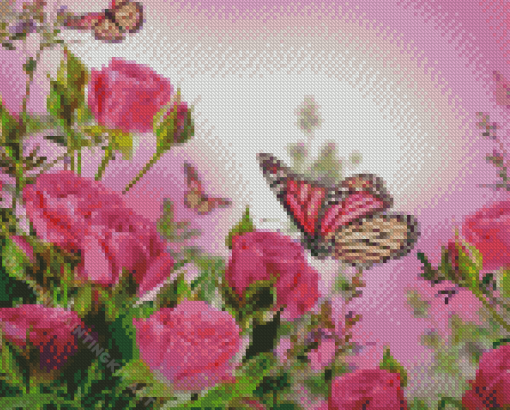 Pink Roses With Butterfly Diamond Painting