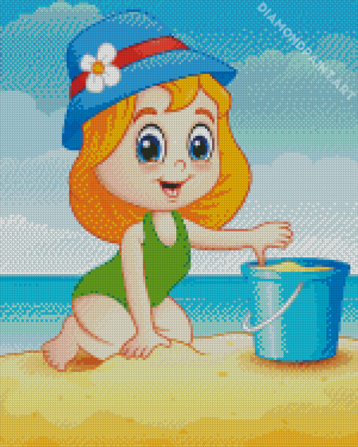 Cute Beach Girl Diamond Painting