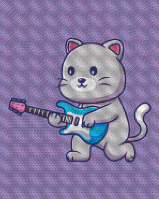 Cat Playing Electric Guitar Diamond Painting