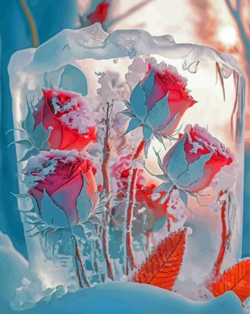 Frozen Pink Roses Diamond Painting