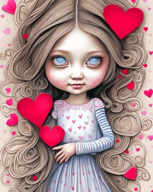 Girl With Hearts Diamond Painting