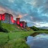 Kidwelly Castle With Red Lights Diamond Painting