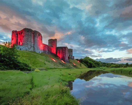 Kidwelly Castle With Red Lights Diamond Painting