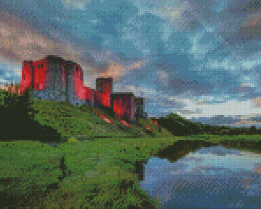 Kidwelly Castle With Red Lights Diamond Painting