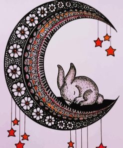 Mandala Rabbit On Crescent Moon Diamond Painting