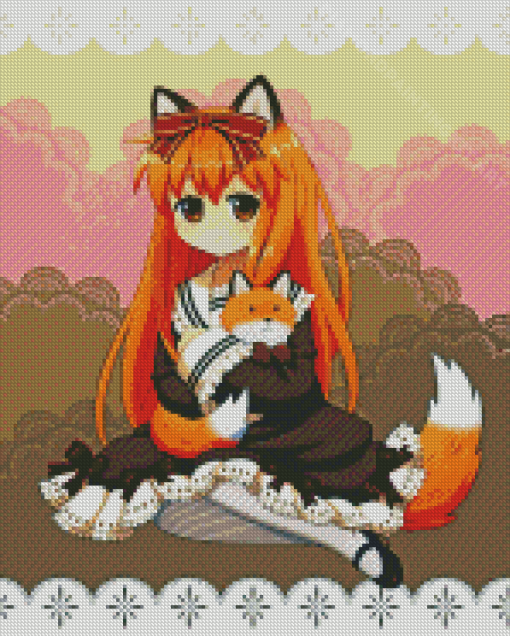 Girl With Cute Fox Diamond Painting