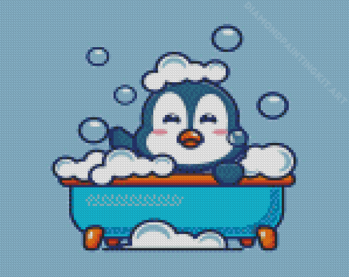 Penguin In Bath Cartoon Diamond Painting