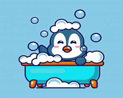 Penguin In Bath Cartoon Diamond Painting